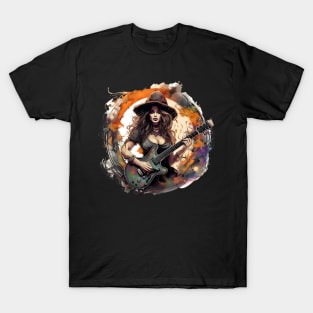 Eerie Elegance: Seductive Guitarist Witch T-Shirt